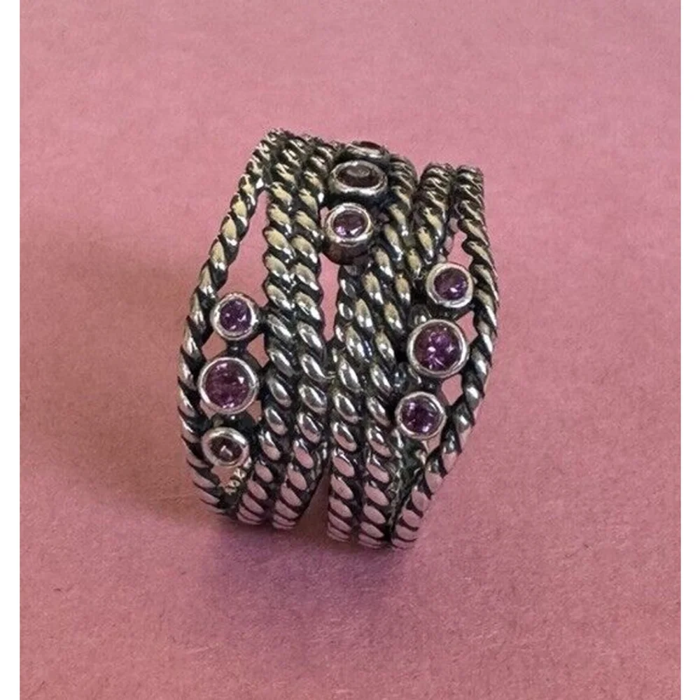 Pandora Sterling Silver Hidden Romance with Rhodolite Ring Size: 5